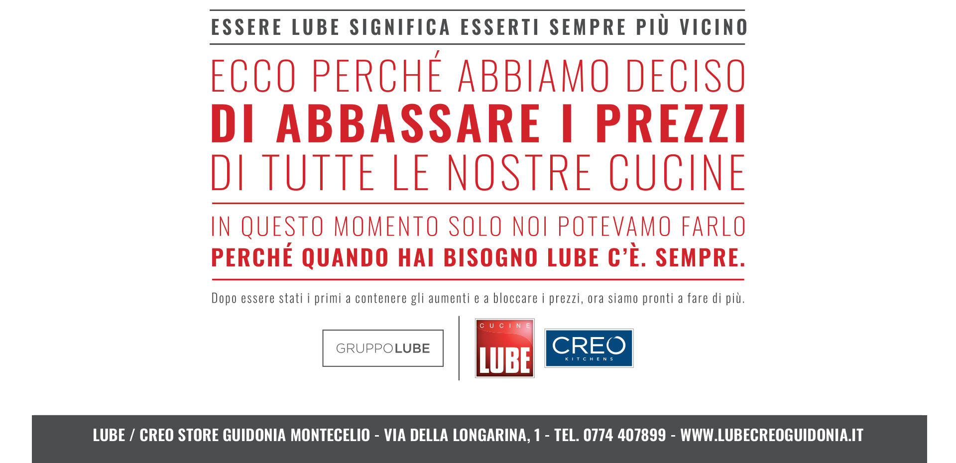 Abbiamo deciso di abbassare i prezzi! Approfitta della promozione Cucine LUBE e CREO Kitchens! - LUBE CREO Store Guidonia (Roma)